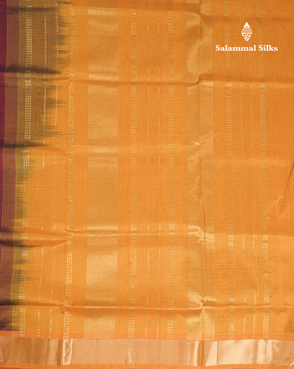 Dark Maroon Plain Pure Silk Cotton Saree With Contrast Mustard Yellow Blouse