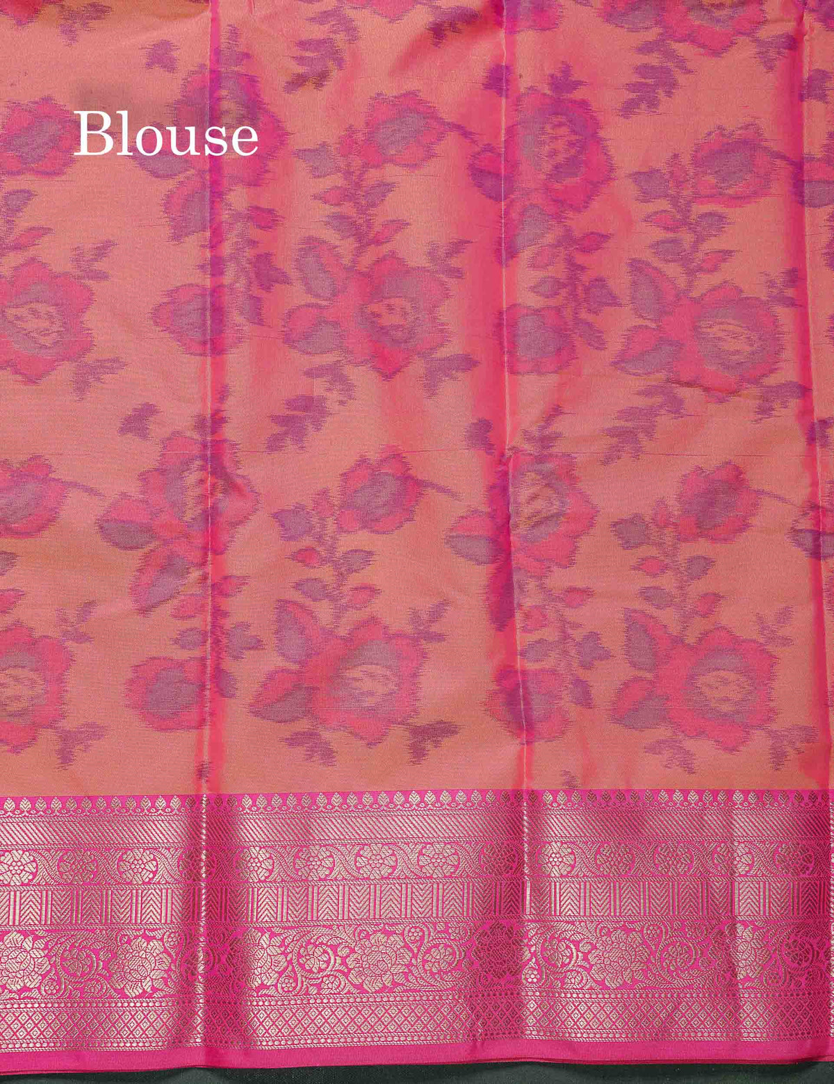 Semi Silk Saree - Dual Tone Blue Colour Body Pochampally Design With Contrast Pink Blouse