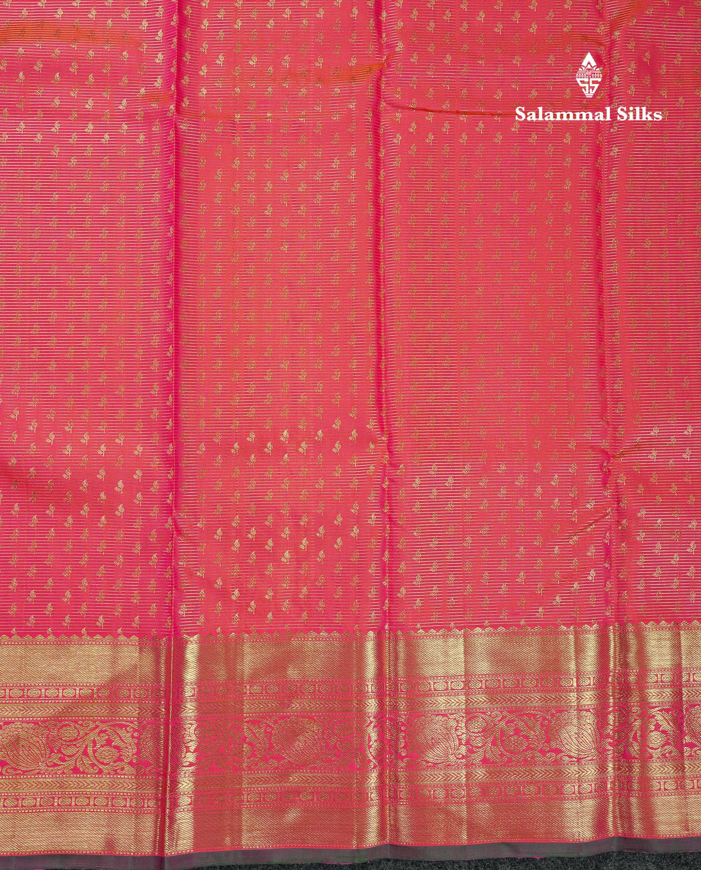 Beautiful Dual Tone Pinkish Orange Vaira Oosi Lines With Butta Pure Kanjivaram Silk Saree With Traditional Border