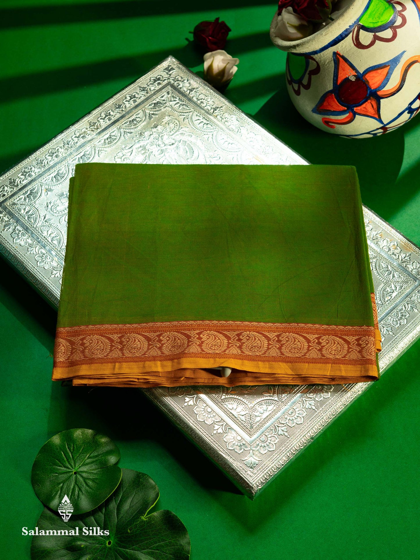 Sapphire Green Beautiful Pure Cotton With Blouse