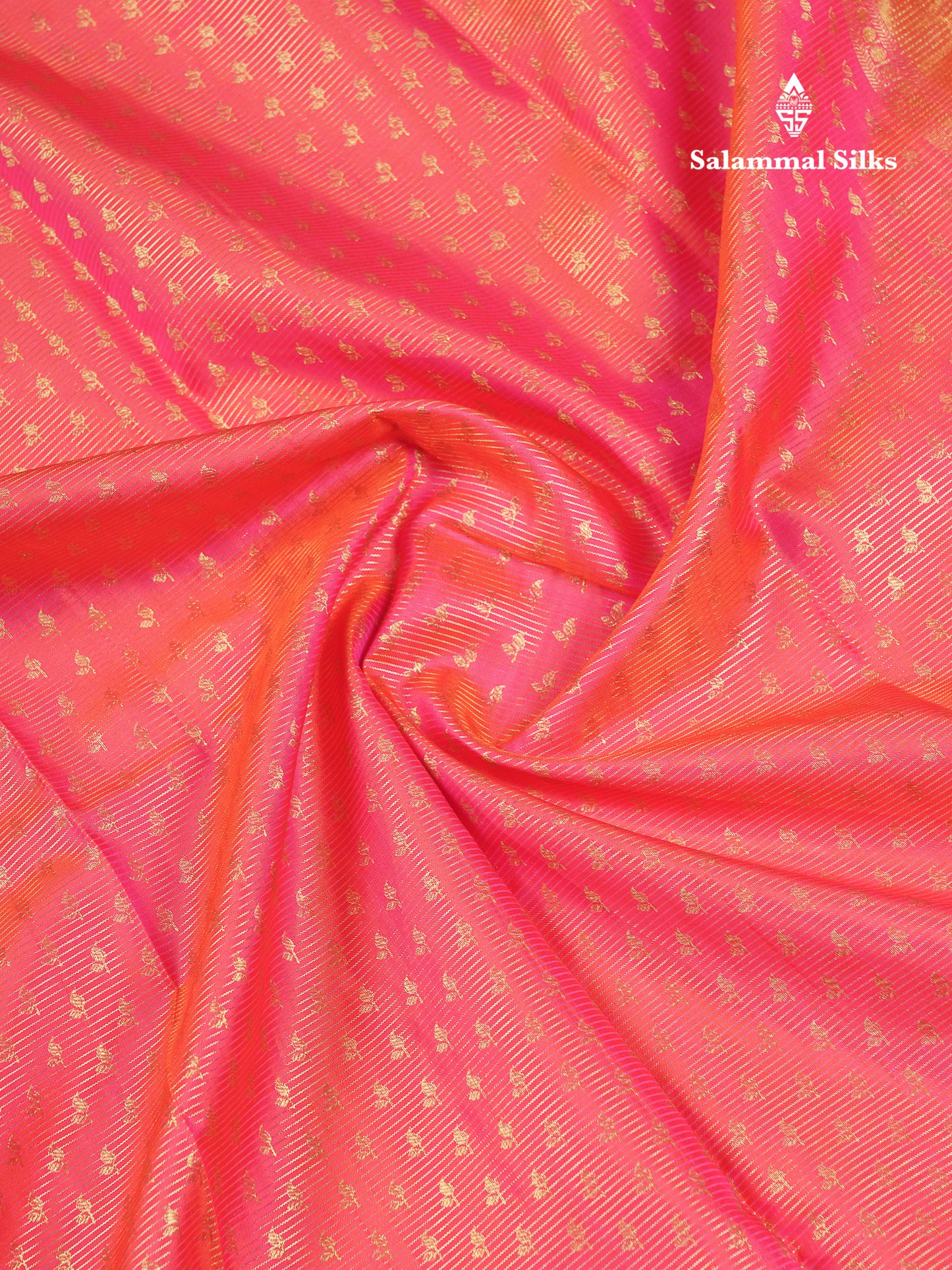 Beautiful Dual Tone Pinkish Orange Vaira Oosi Lines With Butta Pure Kanjivaram Silk Saree With Traditional Border