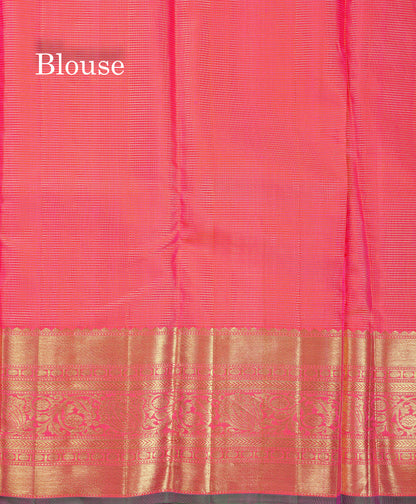 Beautiful Dual Tone Pinkish Orange Vaira Oosi Lines With Butta Pure Kanjivaram Silk Saree With Traditional Border