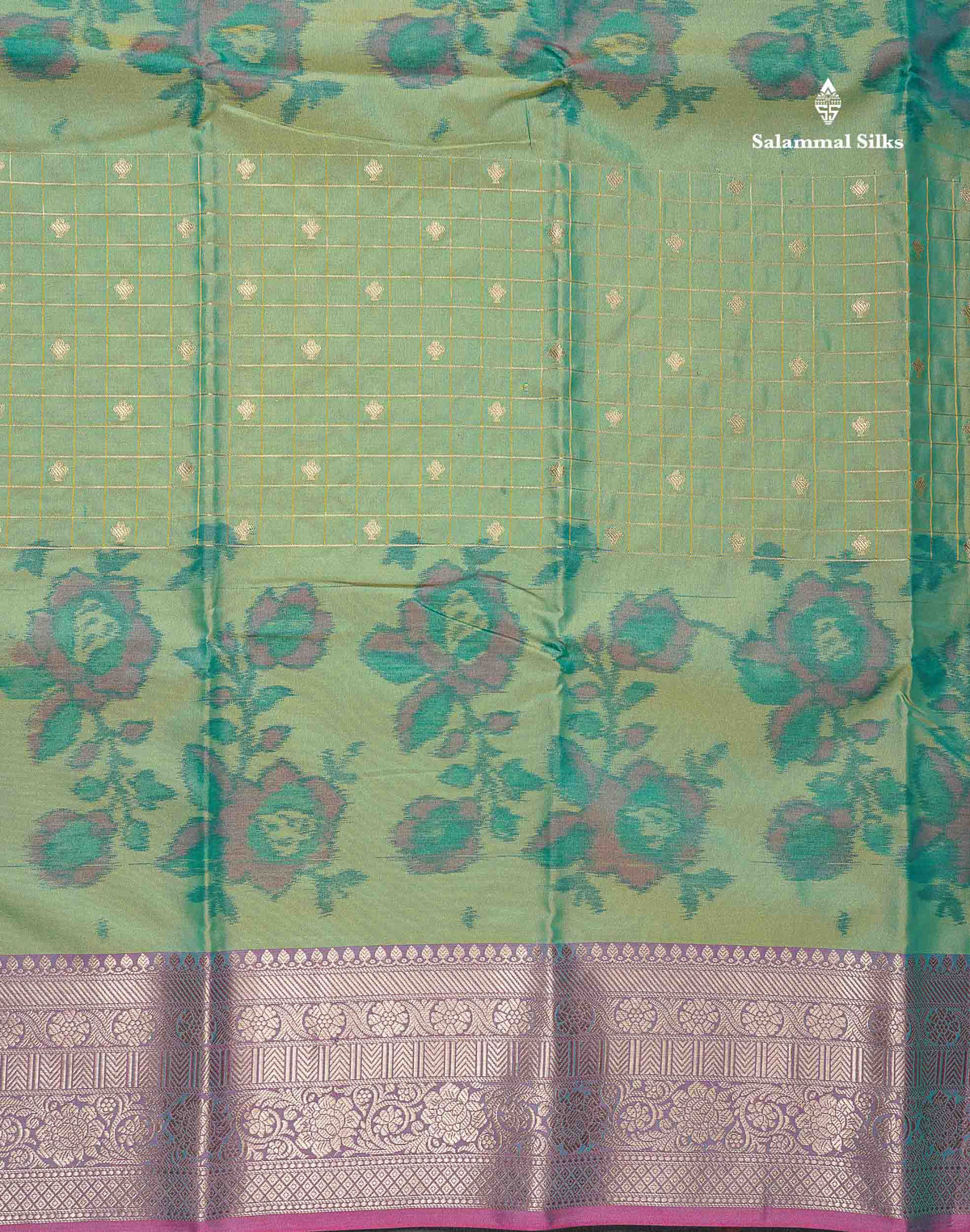 Semi Silk Saree - Dual Tone Blue Colour Body Pochampally Design With Contrast Pink Blouse