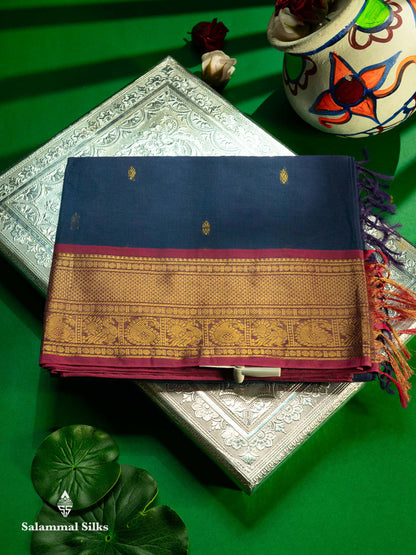 Beautiful Parrot Green Pure Cotton Saree With Contrast Pink Traditional Border