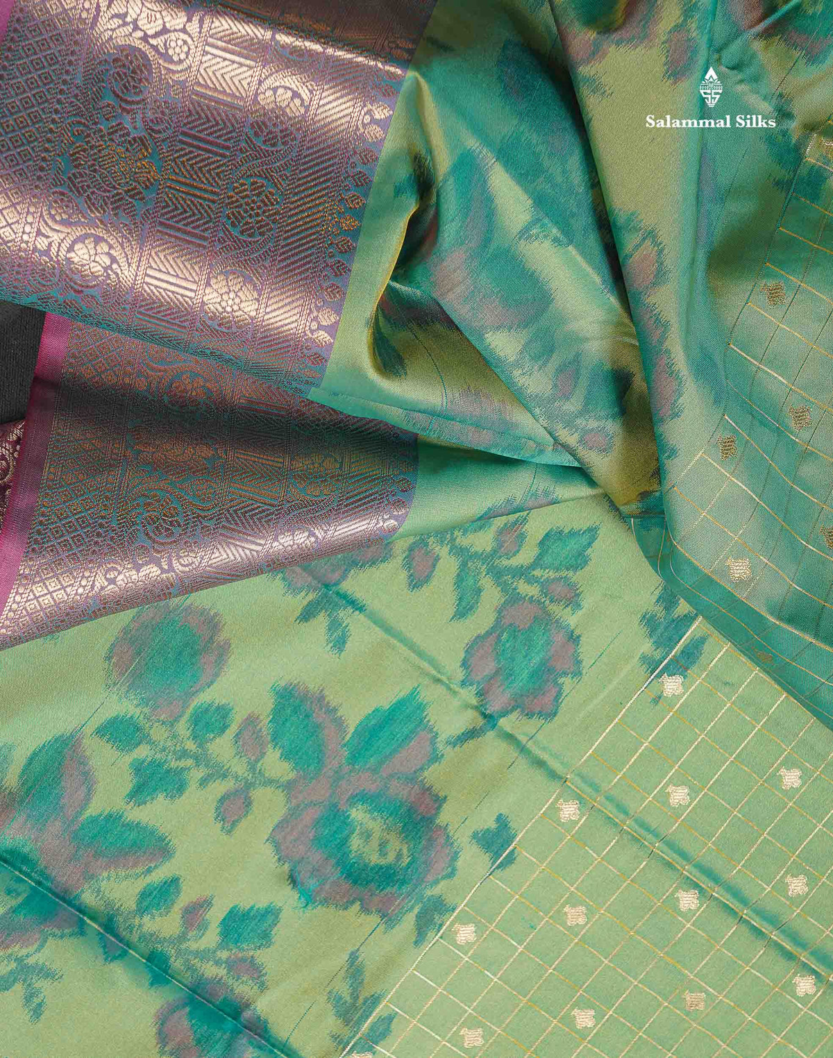Semi Silk Saree - Dual Tone Blue Colour Body Pochampally Design With Contrast Pink Blouse
