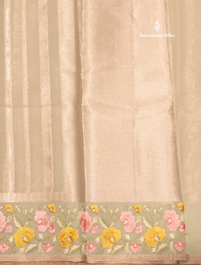 Pista Green Colour Semi Organza Saree With Embroidery Border