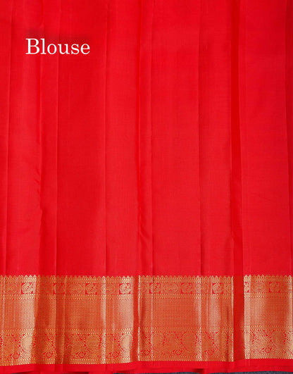 Korvai Pure Kanjivaram Silk Saree - Light Pink Colour Body Checks With Butta & Contrast Chilly Red Traditional Border