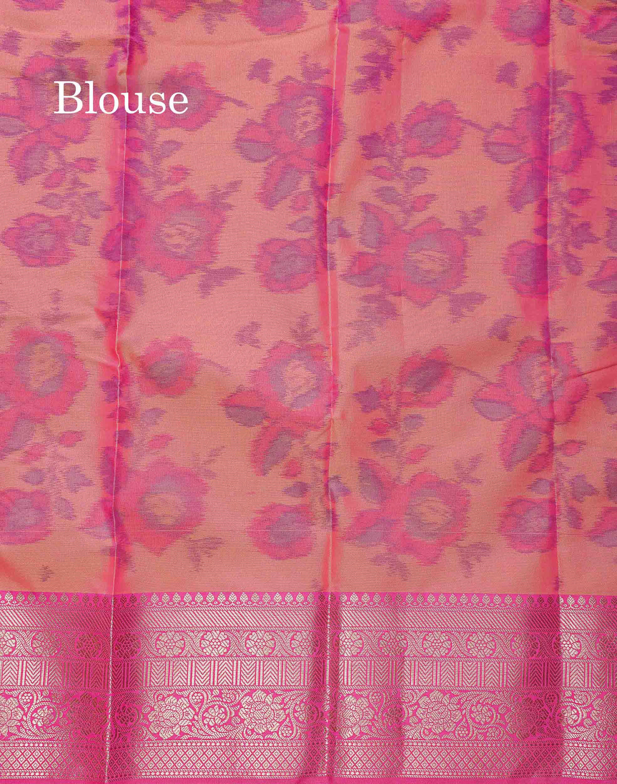 Semi Silk Saree - Dual Tone Blue Colour Body Pochampally Design With Contrast Pink Blouse