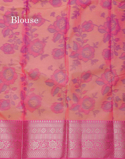 Semi Silk Saree - Dual Tone Blue Colour Body Pochampally Design With Contrast Pink Blouse