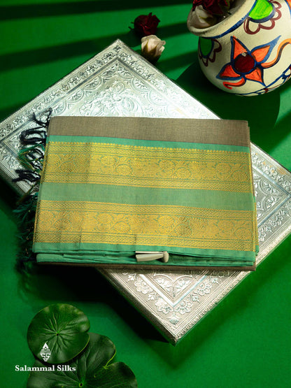 Beautiful Navy Blue Pure Cotton Saree With Contrast Sapphire Green Traditional Gap Border