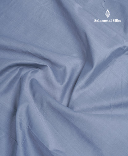 Blueish Grey Thread Work Plain Pure Silk Cotton Saree With Contrast Beige Blouse