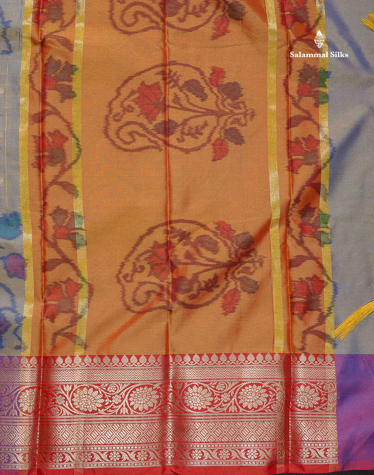 Semi Silk Saree - Dual Tone Blue Colour Body Pochampally Design With Contrast Brown Blouse