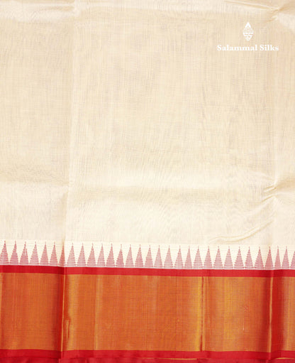 Beautiful Half White Plain Pure Silk Cotton Saree With Contrast Red Traditional Border