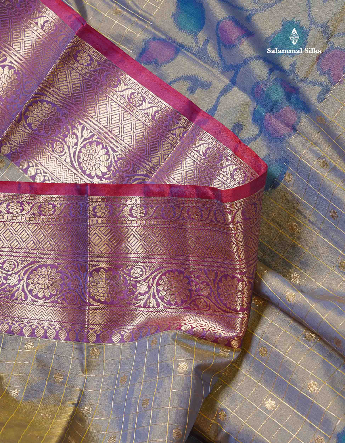 Semi Silk Saree - Dual Tone Blue Colour Body Pochampally Design With Contrast Brown Blouse