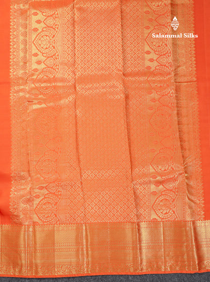 Beautiful Orange Pure Kanjivaram Silk Saree With Traditional Evening Morning Border