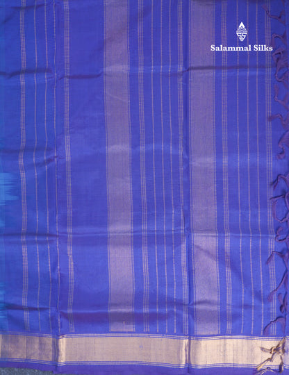 Ramar Blue Plain Pure Silk Cotton Saree With Contrast Royal Blue Blouse