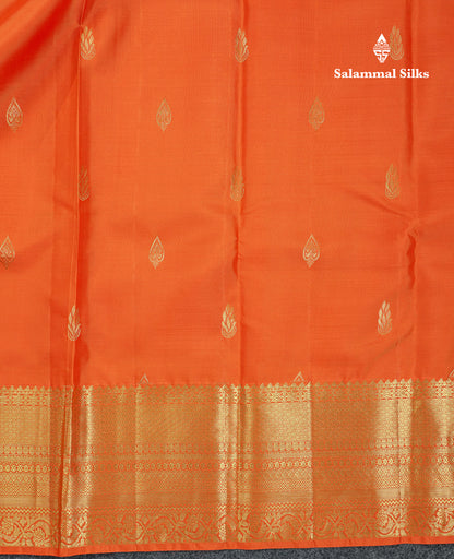 Beautiful Orange Pure Kanjivaram Silk Saree With Traditional Evening Morning Border