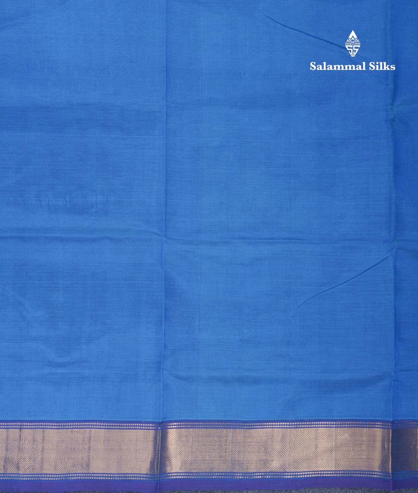 Ramar Blue Plain Pure Silk Cotton Saree With Contrast Royal Blue Blouse