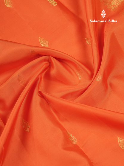 Beautiful Orange Pure Kanjivaram Silk Saree With Traditional Evening Morning Border