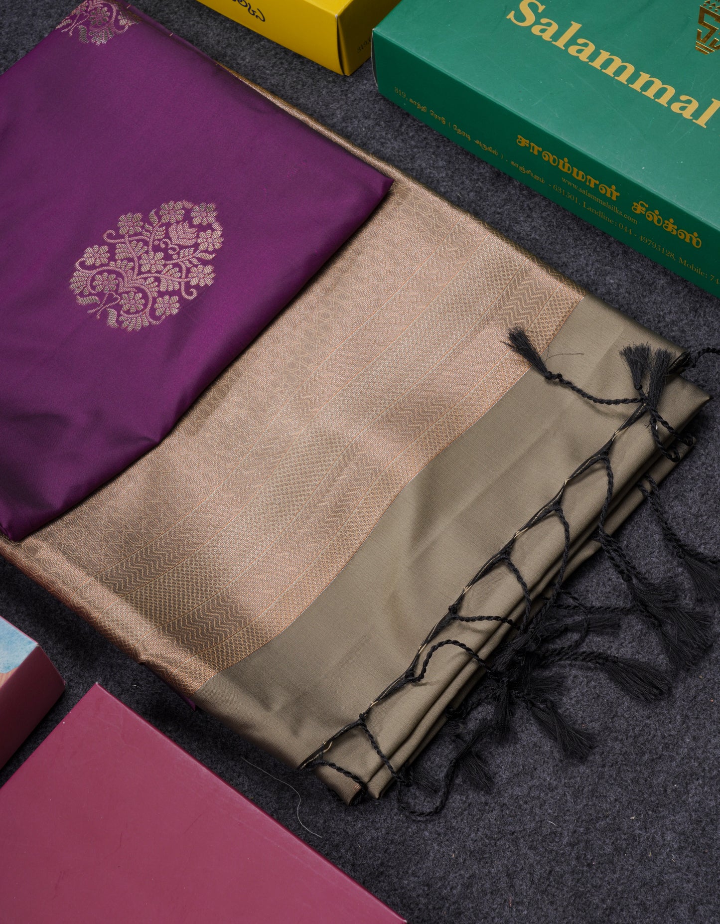 Beautiful Dark Purple Semi Soft Silk Saree With Fancy Border