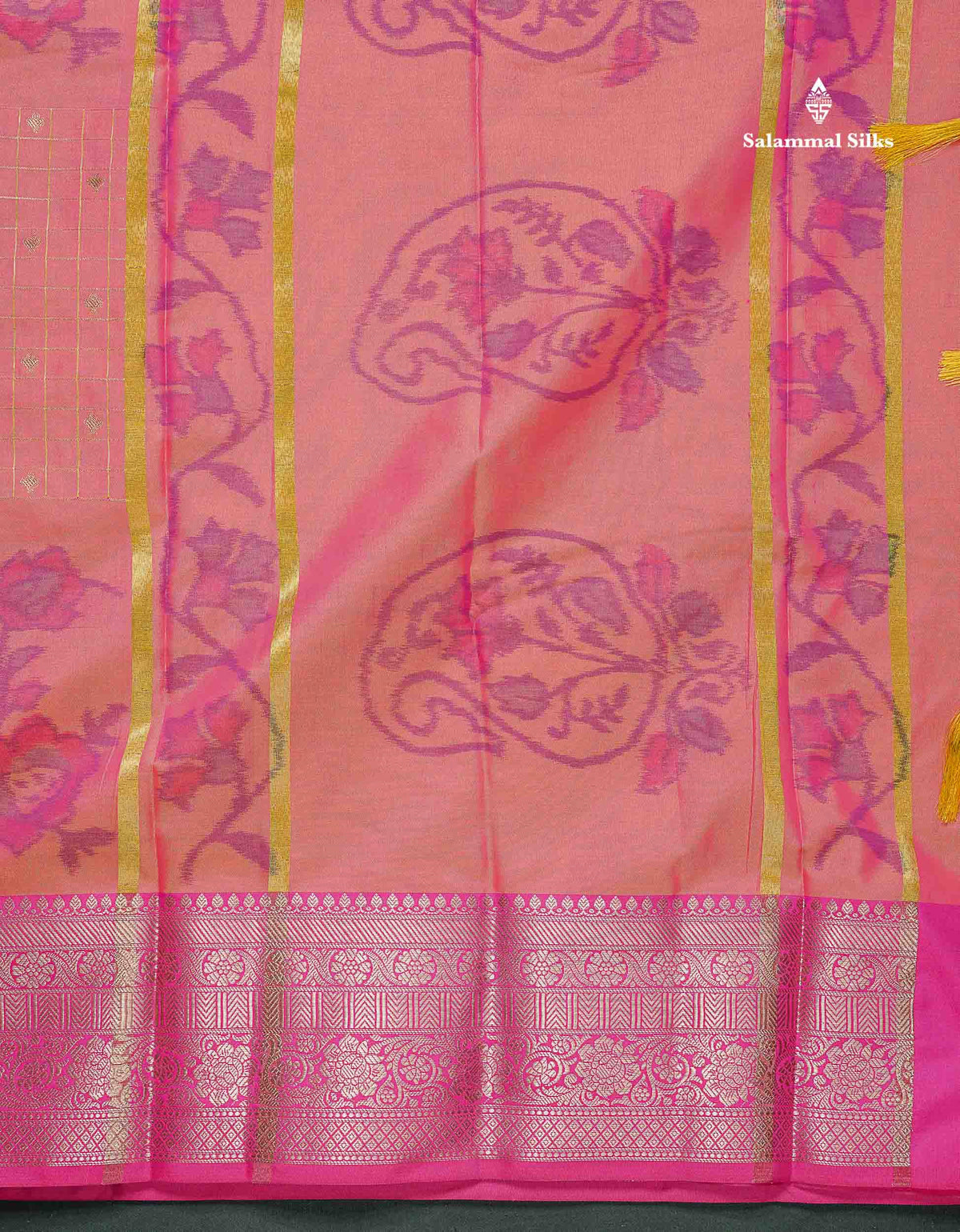Semi Silk Saree - Dual Tone Blue Colour Body Pochampally Design With Contrast Pink Blouse