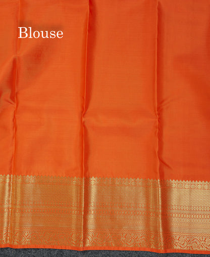 Beautiful Orange Pure Kanjivaram Silk Saree With Traditional Evening Morning Border