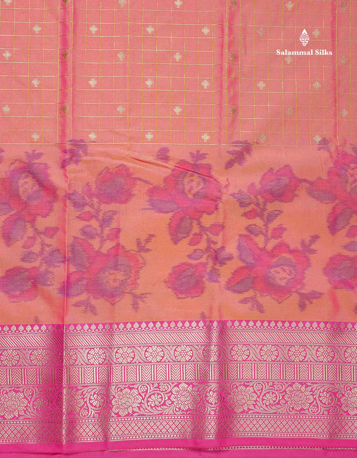Semi Silk Saree - Dual Tone Blue Colour Body Pochampally Design With Contrast Pink Blouse