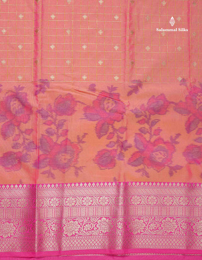 Semi Silk Saree - Dual Tone Blue Colour Body Pochampally Design With Contrast Pink Blouse