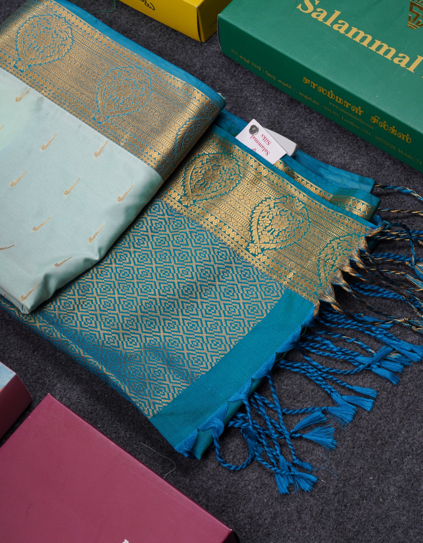 Beautiful Light Rexona Green Semi Soft Silk Saree With Contrast Peacock Blue Border