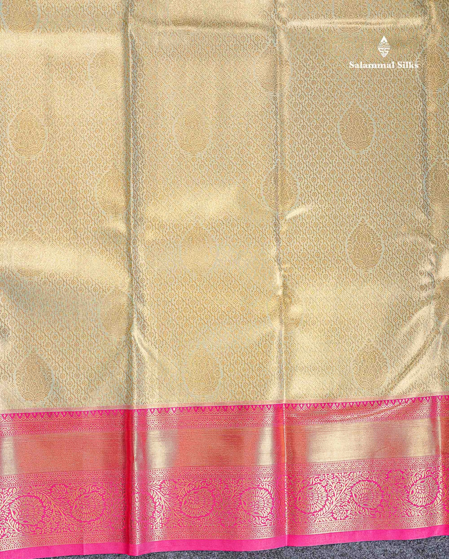 Bridal Semi Silk Saree - Cream Green Colour Body Tissue With Contrast Pink Border