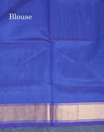 Ramar Blue Plain Pure Silk Cotton Saree With Contrast Royal Blue Blouse