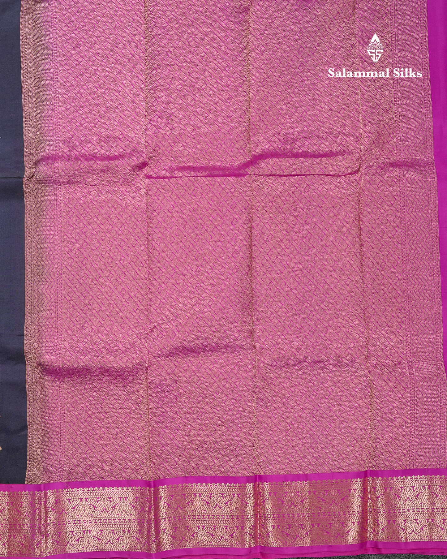 Beautiful Dark Navy Blue Pure Kanjivaram Silk Saree With Contrast Purple Traditional Border