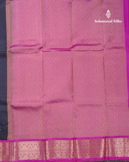 Beautiful Dark Navy Blue Pure Kanjivaram Silk Saree With Contrast Purple Traditional Border