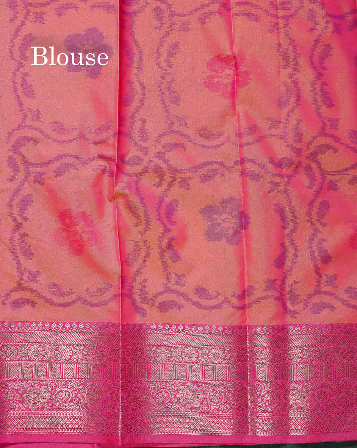 Semi Silk Saree - Dual Tone Blue Colour Body Pochampally Design With Contrast Pink Blouse