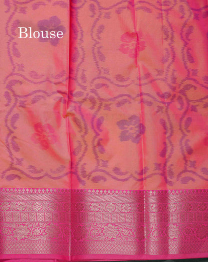Semi Silk Saree - Dual Tone Blue Colour Body Pochampally Design With Contrast Pink Blouse