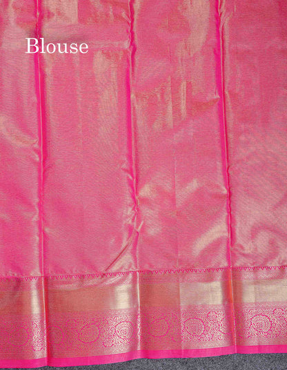 Bridal Semi Silk Saree - Cream Green Colour Body Tissue With Contrast Pink Border
