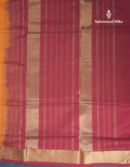 Mustard Yellow Plain Semi Silk Cotton Saree With Contrast Dark Maroon Blouse