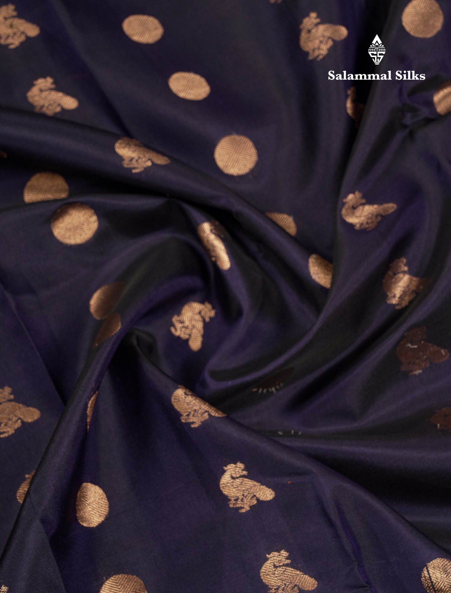 Beautiful Dark Navy Blue Pure Kanjivaram Silk Saree With Contrast Purple Traditional Border