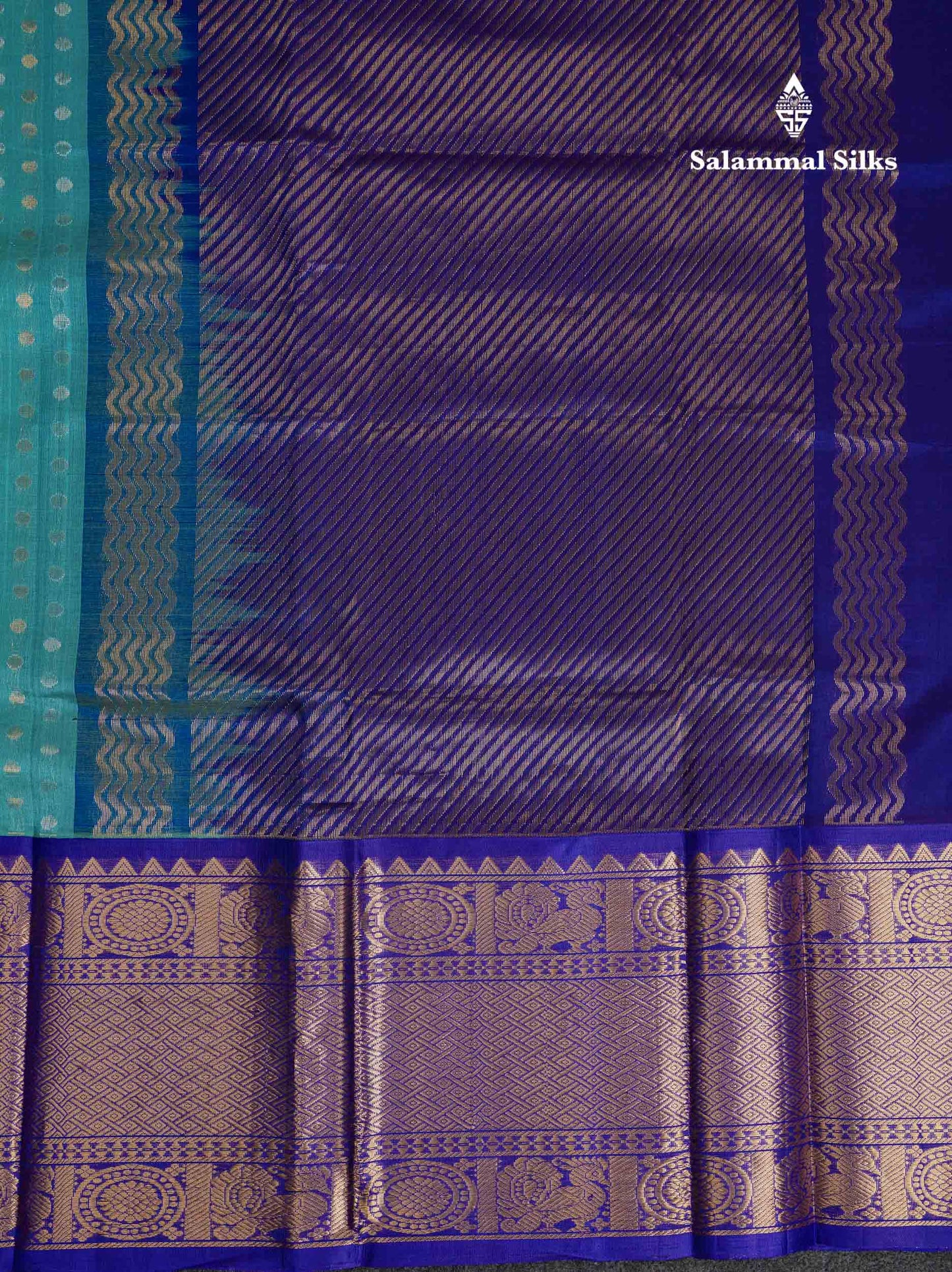 Beautiful Sapphire Blue Silver & Gold Zari Buttas Pure Silk Cotton Saree With Contrast Royal Blue Traditional Evening Morning Border