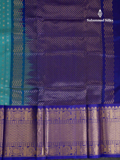 Beautiful Sapphire Blue Silver & Gold Zari Buttas Pure Silk Cotton Saree With Contrast Royal Blue Traditional Evening Morning Border