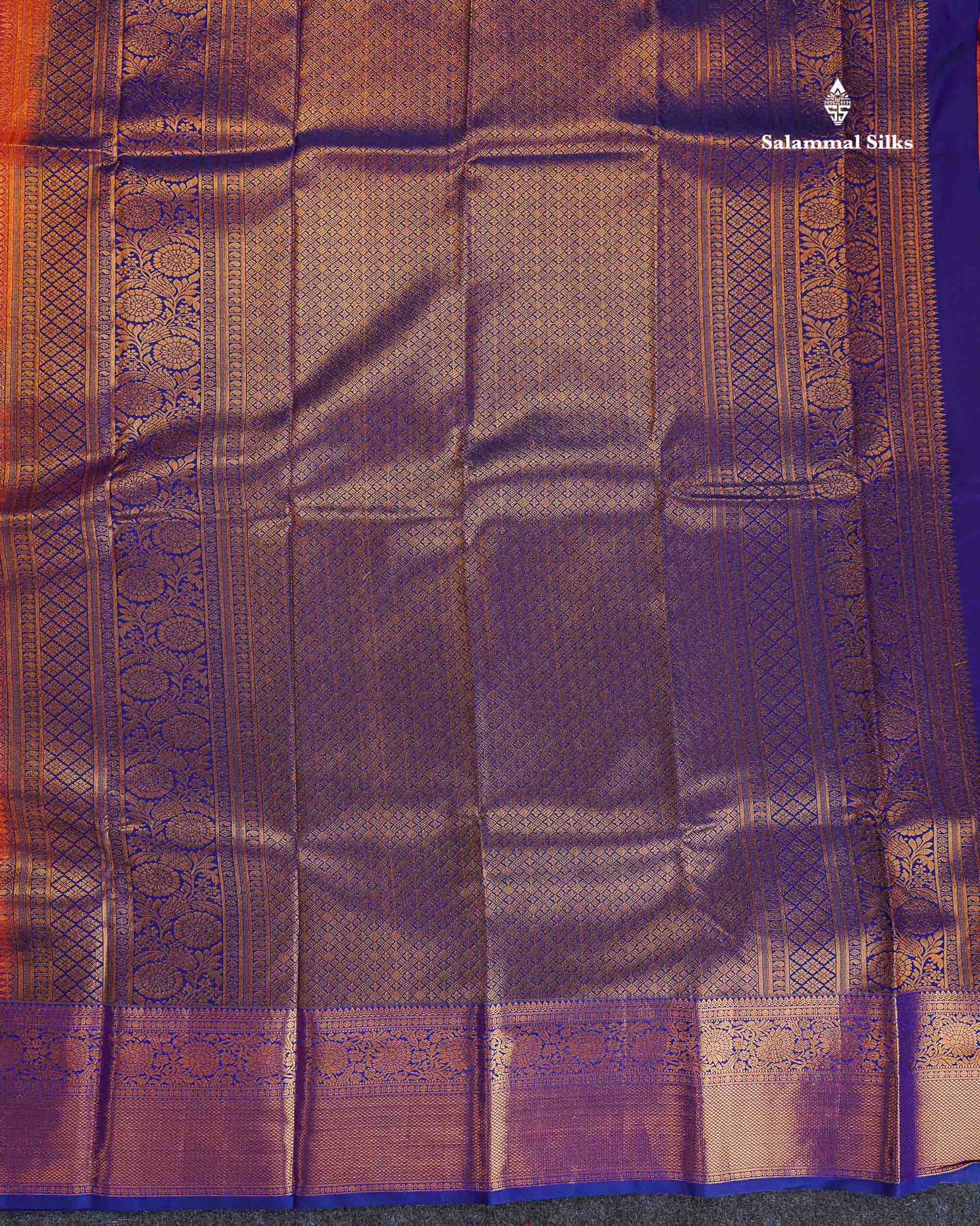 Bridal Semi Silk Saree - Orange Colour Body With Contrast Dual Tone Navy Blue Evening Morning Border