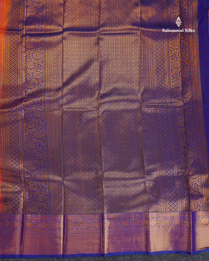 Bridal Semi Silk Saree - Orange Colour Body With Contrast Dual Tone Navy Blue Evening Morning Border