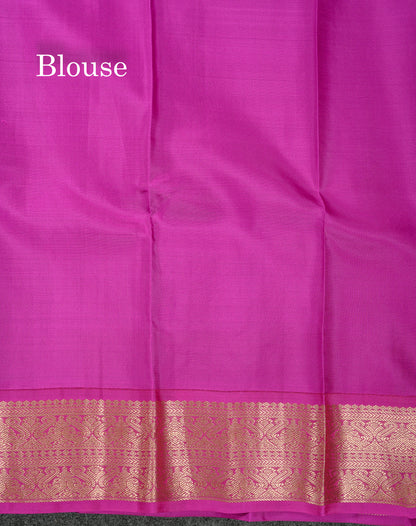 Beautiful Dark Navy Blue Pure Kanjivaram Silk Saree With Contrast Purple Traditional Border