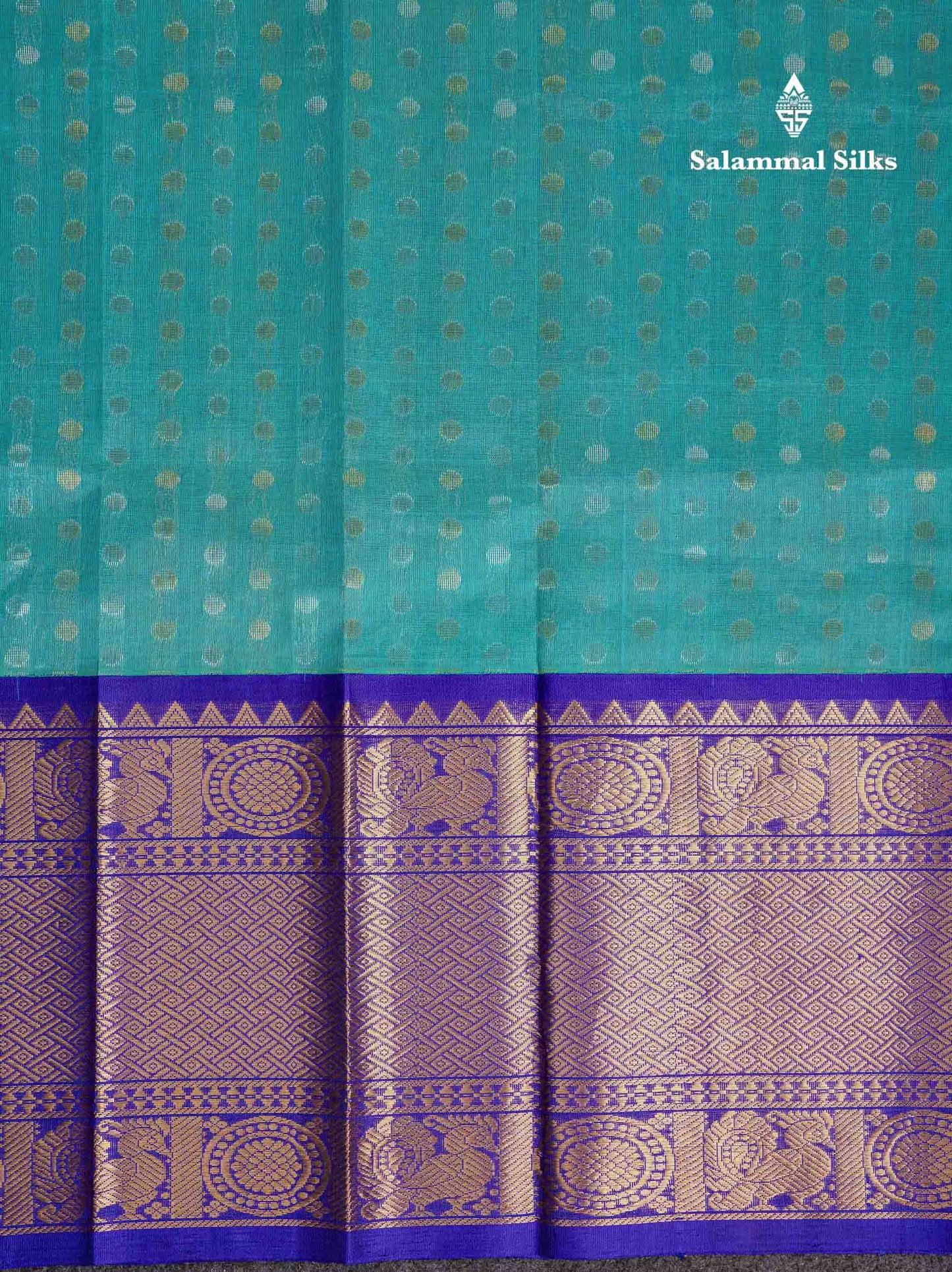Beautiful Sapphire Blue Silver & Gold Zari Buttas Pure Silk Cotton Saree With Contrast Royal Blue Traditional Evening Morning Border