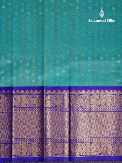 Beautiful Sapphire Blue Silver & Gold Zari Buttas Pure Silk Cotton Saree With Contrast Royal Blue Traditional Evening Morning Border
