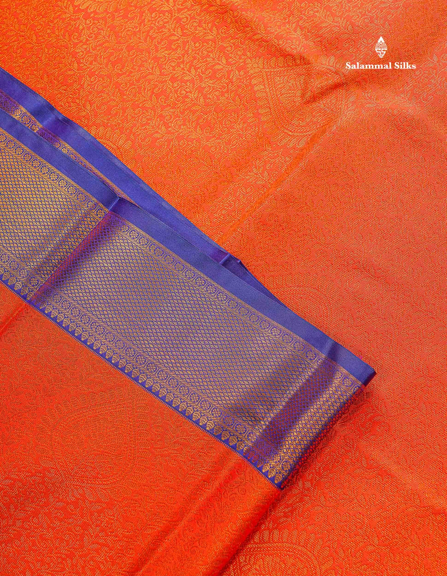 Bridal Semi Silk Saree - Orange Colour Body With Contrast Dual Tone Navy Blue Evening Morning Border