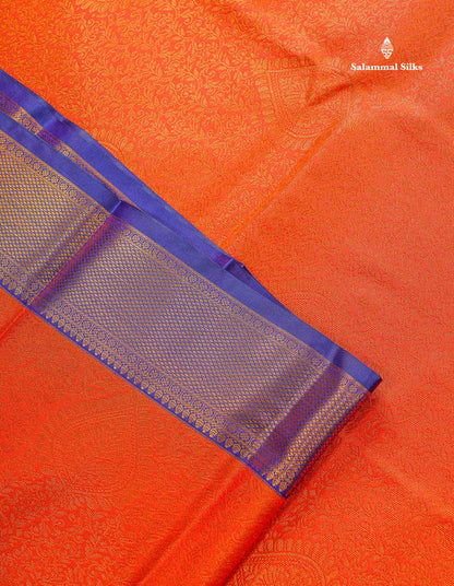 Bridal Semi Silk Saree - Orange Colour Body With Contrast Dual Tone Navy Blue Evening Morning Border
