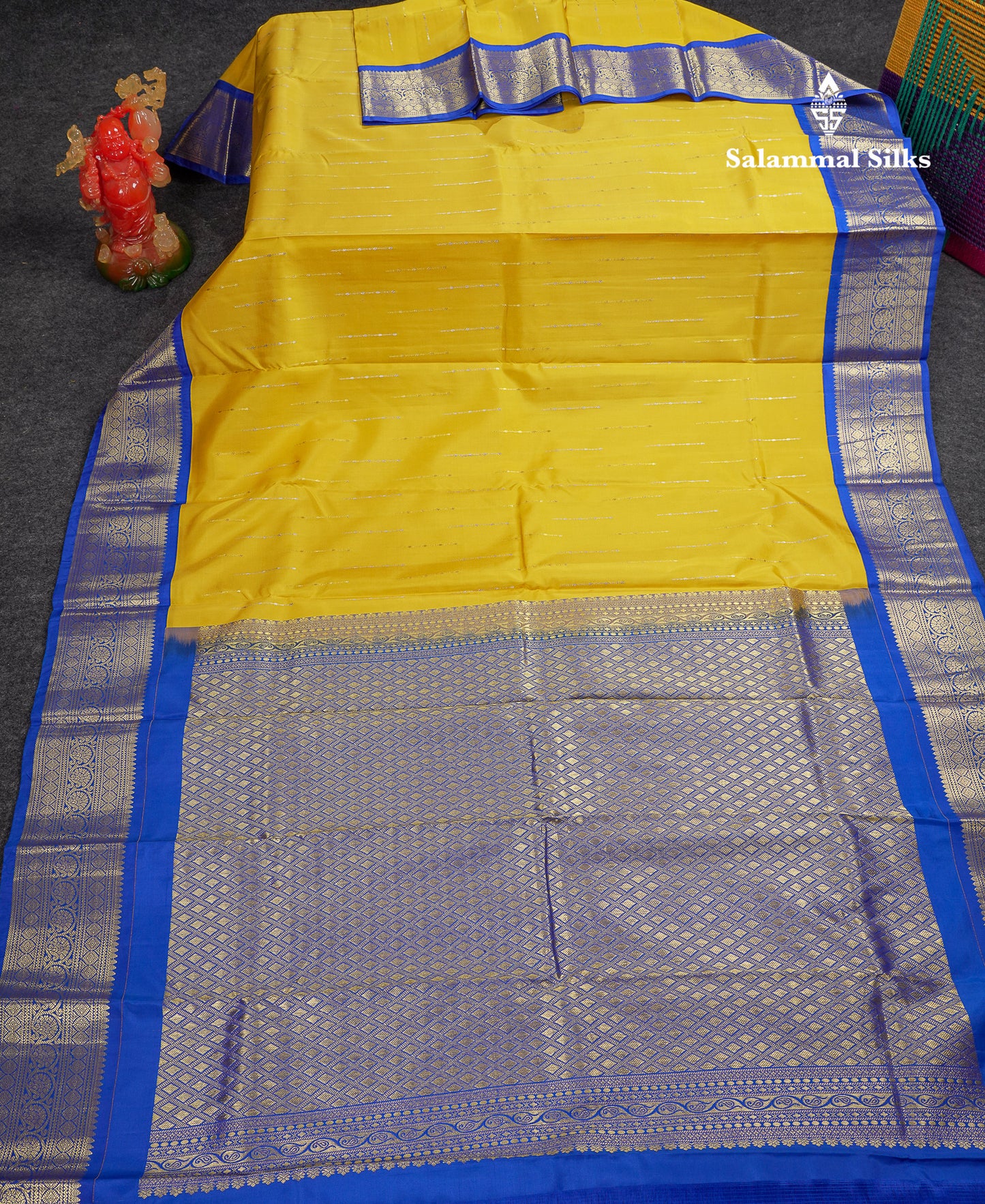 Beautiful Yellow Pure Kanjivaram Silk Saree With Contrast Royal Blue Traditional Border