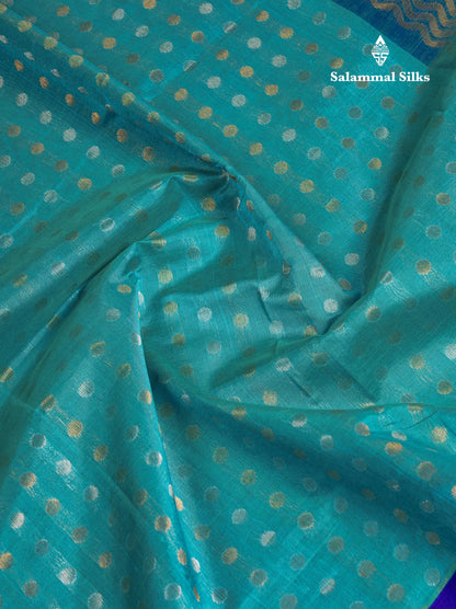 Beautiful Sapphire Blue Silver & Gold Zari Buttas Pure Silk Cotton Saree With Contrast Royal Blue Traditional Evening Morning Border