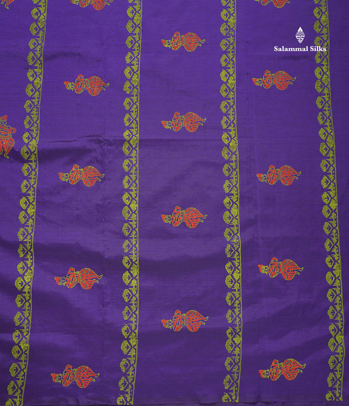 South Cotton Saree - Violet Colour Body Printed With Contrast Parrot Green Blouse